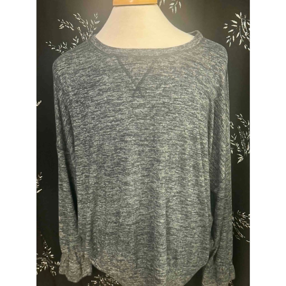 Daily Ritual Womens XXL Gray Marl Long Sleeve Ruffle Cuff Crewneck Top Pullover